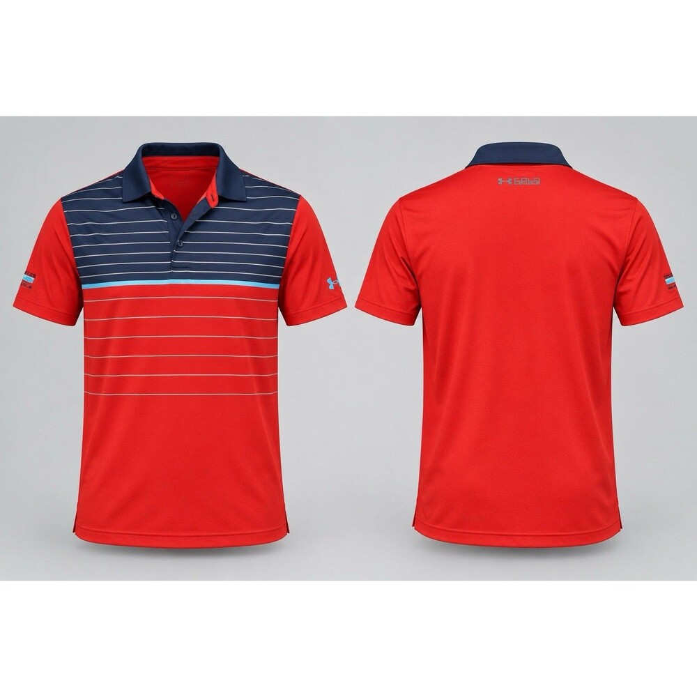 Under Armour The Playoff Polo Shirt Sz M Blue Red Stripe Heatgear Active Golf